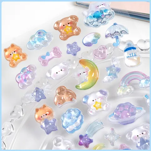 3D Acrylic Crystal Diamond Stickers Cute Cartoon Relief Animal Food Decorative Sticker DIY Craft Scrapbooking Sticker