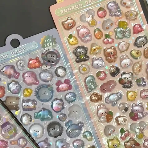 Cute Cartoon 3D Embossed Crystal Stickers DIY Decorative Adhesive Stickers For Handbook And Phone Case Craft Art