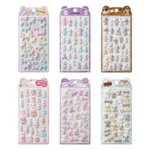 Cute 3D Stereo Flocking Stickers Cartoon Animal Relief Stickers Journaling Phone Case Decorative Stickers