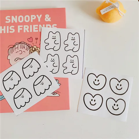 Minimalist Cute Cartoon Bear Pudding Heart Smiley Face Sticker Decorative Journal Stationery Seal Sticker