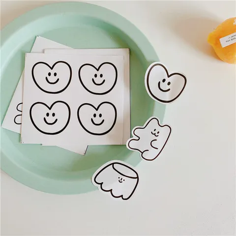 Minimalist Cute Cartoon Bear Pudding Heart Smiley Face Sticker Decorative Journal Stationery Seal Sticker