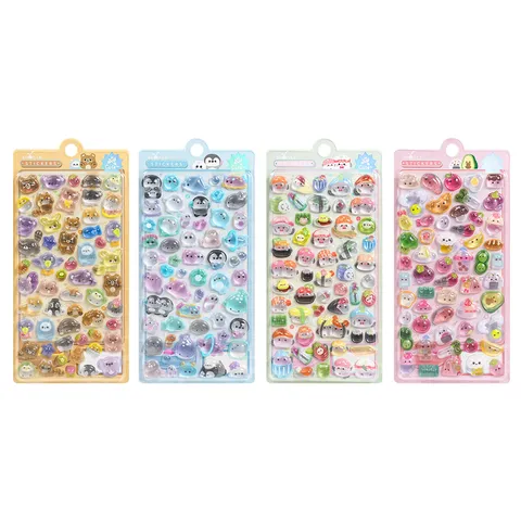 3D Embossed Crystal Stickers Cute Cartoon Animals Sushi Food Decorative PVC Sticker For Kids DIY Handcraft Phone Decal