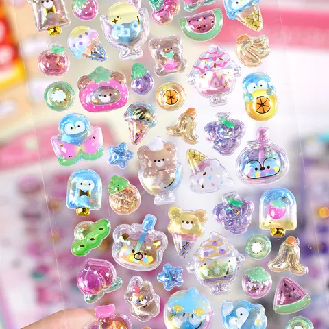 Kids DIY Cute Cartoon Stickers 3D Relief Epoxy Resin Decorative Stickers For Phone Case Water Cup Journal Scrapbook