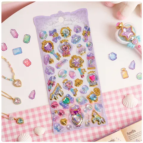 Kawaii 3D Resin Gemstone Magic Wand Unicorn Hot Stamping Rhinestone Decorative Stickers For Journal DIY