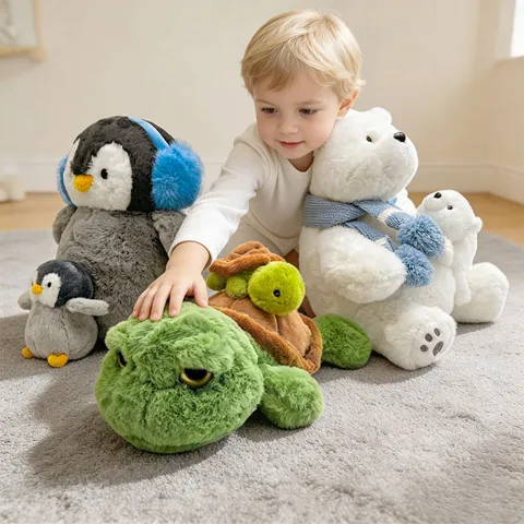 Süßes Meerestier Mutter und Baby Pinguin Eisbär Schildkröte Plüschtier Kuscheltier