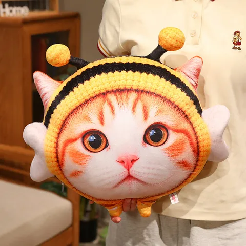 Cute Cat Plush Pillow Stuffed Animal Toy With Animal Hat Cartoon Soft Cushion Kids Birthday Gift Home Decor