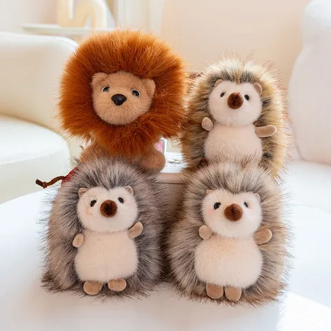 Cute Simulation Lion And Hedgehog Plush Toy Pendant Cartoon Animal Stuffed Doll Bag Hanging Ornament Car Key Chain