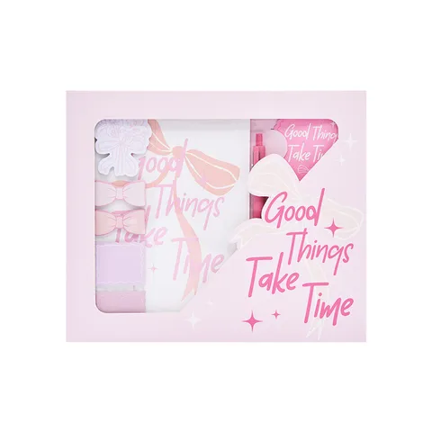 Set de Caja de Regalo de Papelería Rosa Cuaderno Lazo Creativo Bolígrafo Notas Adhesivas Lindo Souvenir Suministros de Envoltura