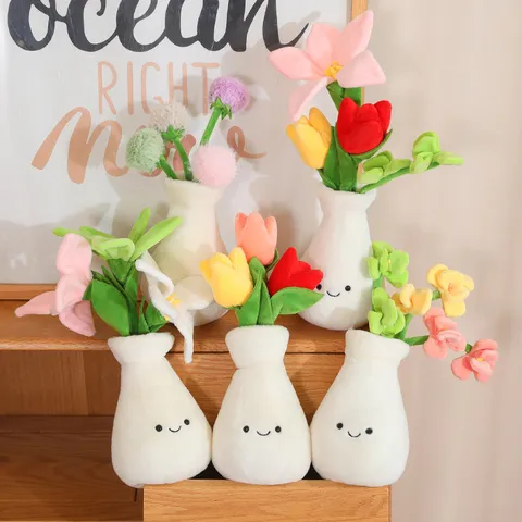 Bambola di Peluche di Ortensia in Vaso di Fiori di Simulazione Creativa Bouquet di Tulipani Vaso Decorazione per la Casa