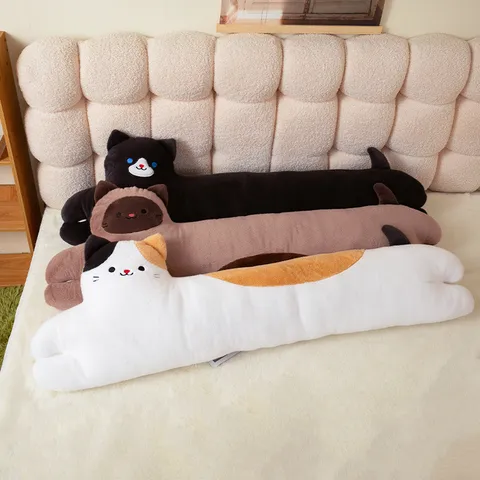 Cute Cat Long Plush Pillow Soft Stuffed Animal Hugging Pillow Bedside Cushion Body Pillow For Girls Sleeping