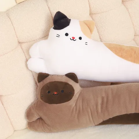 Cute Cat Long Plush Pillow Soft Stuffed Animal Hugging Pillow Bedside Cushion Body Pillow For Girls Sleeping