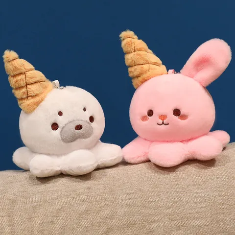 Süßes Eistüte Oktopus Tier Plüschtier Cartoon Kaninchen Ente Robbe Fuchs Stoffpuppe Taschenanhänger Schlüsselanhänger Geschenk
