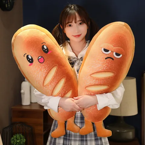 Kawaii Simulation Bread Plush Toy Cute Expression Toast Long Pillow Stuffed Soft Cushion