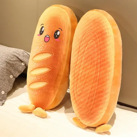 Kawaii Simulation Bread Plush Toy Cute Expression Toast Long Pillow Stuffed Soft Cushion