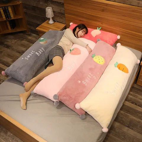Cute Cartoon Fruit Long Plush Pillow Pom Pom Bolster Cushion Soft Stuffed Bed Pillow For Bedroom Girls Gift