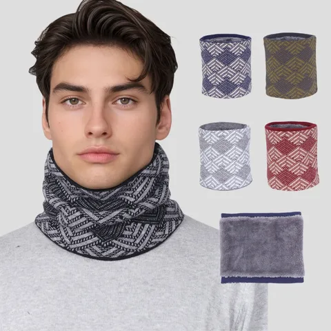 Winter Thermische Fleece gevoerde Gebreide Sjaal Geometrisch Patroon Outdoor Winddichte Warme Nekwarmer Voor Mannen En Vrouwen