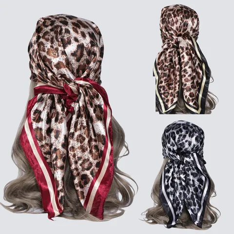 Klassieke Vierkante Sjaal met Luipaardprint Satijnzijde Grote Hoofdsjaal Mode Nek Sjaal Voor Vrouwen Dagelijkse Kleding