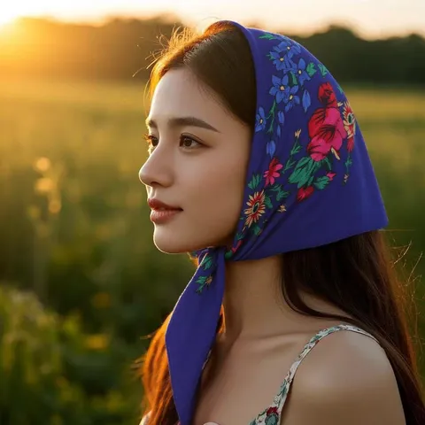 Vierkante Sjaal met Vintage Bloemenprint Dames Etnische Stijl Zonbescherming Hoofddoek Mode Hals Sjaal Bandana
