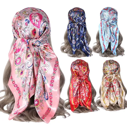 Dames Mode Satijn Vierkante Sjaal Vintage Paisley Bloemenprint Hoofdsjaal Lichte Halssjaal Wikkel Voor Dagelijks Woon-werkverkeer