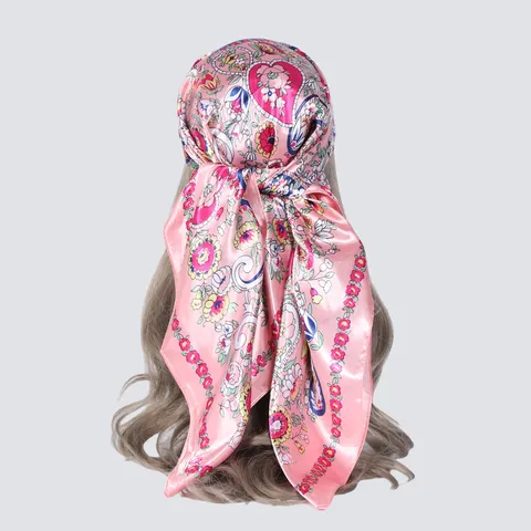 Dames Mode Satijn Vierkante Sjaal Vintage Paisley Bloemenprint Hoofdsjaal Lichte Halssjaal Wikkel Voor Dagelijks Woon-werkverkeer