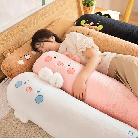 Cute Animal Long Plush Toy Soft Cat Pig Bear Stuffed Pillow Body Pillow Hugging Pillow Bedside Cushion Kids Gift