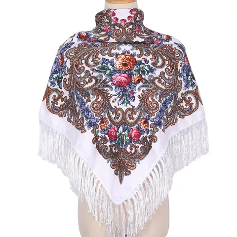 Dames Vintage Etnische Stijl Bedrukte Kwastjes Sjaal Retro Bloemen Vierkante Hoofddoek Omslagdoek Reis Dagelijkse Accessoires