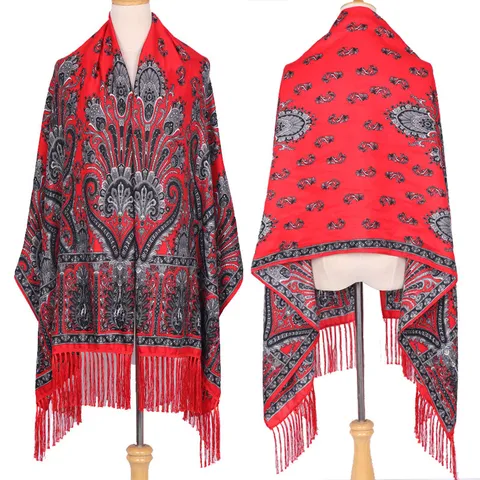 Boheemse Etnische Stijl Bedrukte Kwastjes Sjaal Vrouwen Lange Sjaal Veelzijdige Polyester Warme Zonnebescherming Mode Wrap