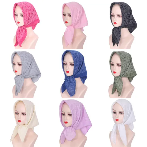 Dames Mode Hoofddoek Lichtgewicht Bloemen Bedrukt Strass Versierd Vierkante Sjaal Moslim Hijab Stofdichte Hoofdbedekking