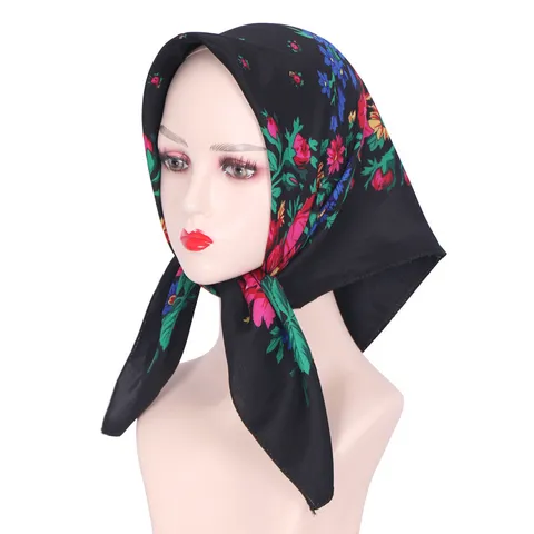 Etnische Stijl Bloemen Print Polyester Vierkante Sjaal Vrouwen Mode Multifunctionele Hoofddoek Hijab Nek Sjaal Alle Seizoenen Dagelijks