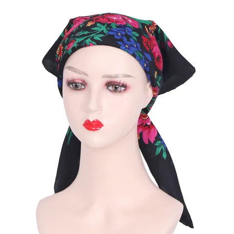 Etnische Stijl Bloemen Print Polyester Vierkante Sjaal Vrouwen Mode Multifunctionele Hoofddoek Hijab Nek Sjaal Alle Seizoenen Dagelijks