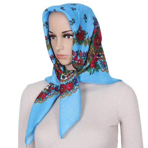 Vintage Etnisch Bloemen Bedrukt Metally Vierkante Sjaal Vrouwen Stofdicht Zonnebescherming Hoofddoek Hijab Mode Sjaal