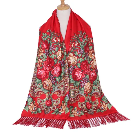 Dames Boheems Vintage Bloemenprint Lange Sjaal Etnische Stijl Kwasten Sjaal
