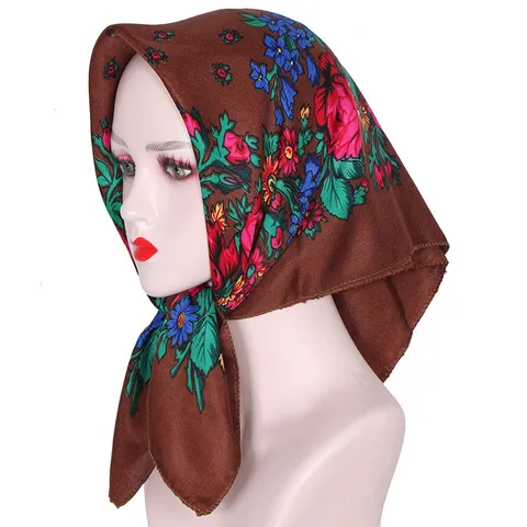 Vierkante Sjaal met Etnische Bloemenprint voor Dames Vintage Russische Stijl Polyester Hoofdsjaal Zonbescherming Dagelijkse Sjaal