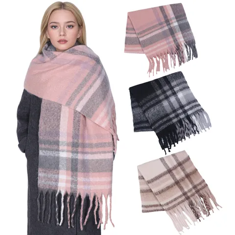 Vintage Ruit Sjaal Voor Vrouwen Winter Warm Verdikte Lange Sjaal Polyester Stof Met Kwastjes Franje