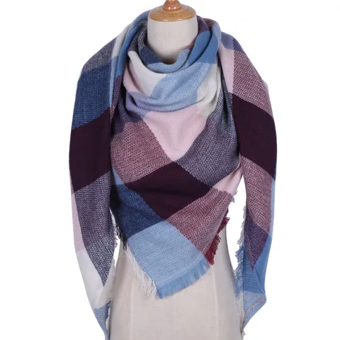 Women Triangle Scarf Cashmere Feel Acrylic Fashion Plaid Tassel Shawl Winter Warm Outdoor Daily Scarf