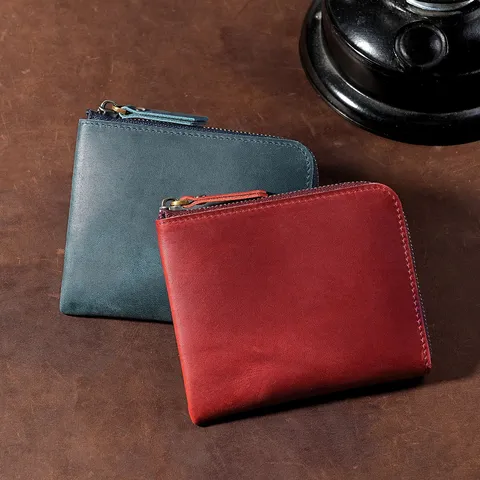 Monedero de Cuero Genuino Vintage Para Hombres Mujeres Mini Monedero Ultra Delgado Cartera Retro de Piel de Vaca con Cremallera