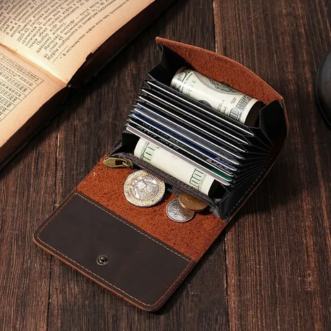 Herren Echtes Leder Kartenetui Retro Akkordeon Mehrere Fächer Kartenhülle Münzbeutel Visitenkartenorganizer