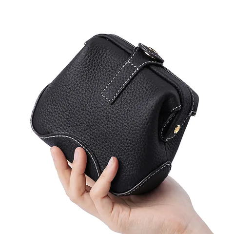 Bolsa Cosmética de Cuero Genuino Piel de Vaca Cierre de Boquillas Organizador de Maquillaje Estuche Vintage de Viaje