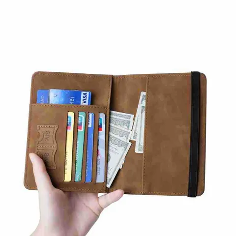 Portapasaportes Bloqueo RFID para Hombre Cartera de Viaje Multifuncional de Cuero PU Funda de Pasaporte Organizador de Tarjetas
