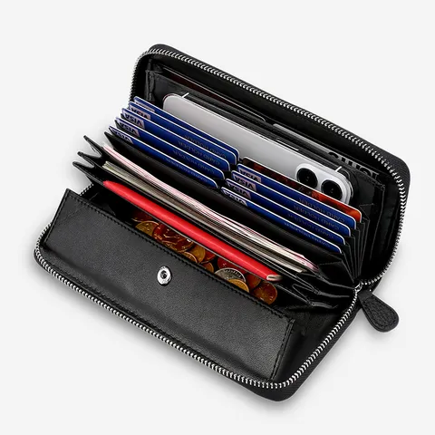 Ανδρικό Πορτοφόλι Clutch από Γνήσιο Δέρμα Μεγάλης Χωρητικότητας Θήκη Καρτών Ακορντεόν Business Casual Τσάντα Φερμουάρ