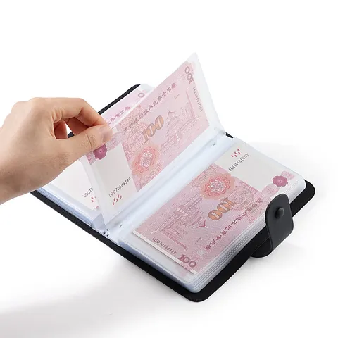 Genuine Leather Money Collection Album Large Capacity Cash Storage Organizer For Banknotes Tickets Cash Collector Book