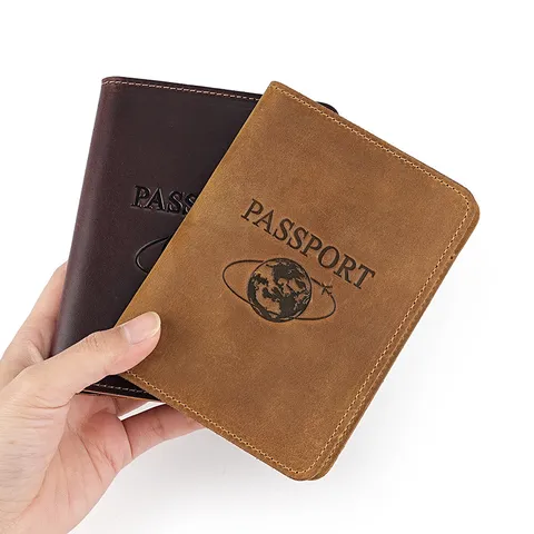 Vintage Crazy Horse Leather Passport Holder Cover Travel Ticket Organizer Multi Slot Document Case Wallet For Unisex