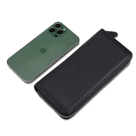 Ανδρικό Πορτοφόλι Clutch από Γνήσιο Δέρμα Μεγάλης Χωρητικότητας Θήκη Καρτών Ακορντεόν Business Casual Τσάντα Φερμουάρ