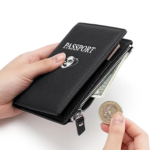 Portapasaporte de Cuero Genuino Bloqueo RFID Billetera de Viaje Tarjetero Organizador Para Hombres Y Mujeres