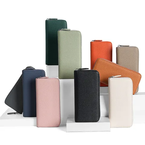 Cartera Larga de Cuero Genuino para Hombre Bloqueo RFID Cremallera Tarjetero Monedero Negocios Casual Múltiples Ranuras para Tarjetas