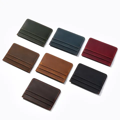 Mini Portacarte in Vera Pelle da Uomo Retro Sottile Custodia per Carte di Credito Aziendali Portafoglio Sottile per Uso Quotidiano