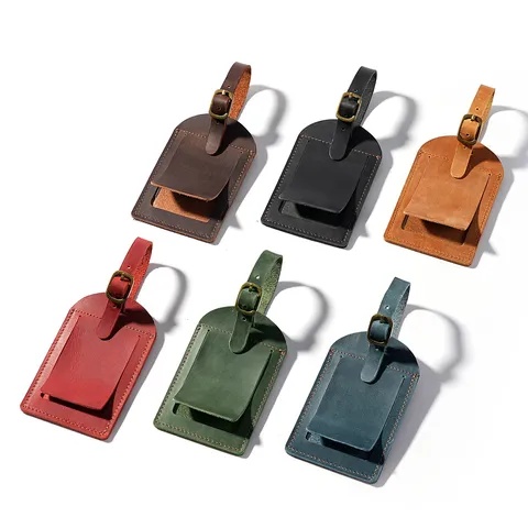 Etiqueta de Equipaje de Cuero Genuino Vintage Bolsa de Viaje Maleta Soporte de Nombre ID Accesorios de Viaje de Negocios