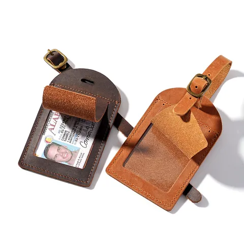 Etiqueta de Equipaje de Cuero Genuino Vintage Bolsa de Viaje Maleta Soporte de Nombre ID Accesorios de Viaje de Negocios