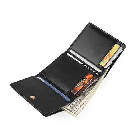 Billetera Trifold de Piel Auténtica para Mujer Piel de Vaca Múltiples Ranuras Monedero de Cierre de Beso Compacto