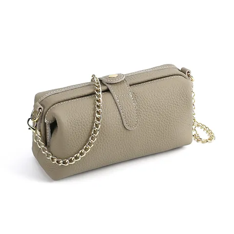 Bolso Bandolera de Cuero Auténtico para Mujer Clutches Vintage Cadena Metálica Bolsa de Cosméticos Bolso de Aseo Casual